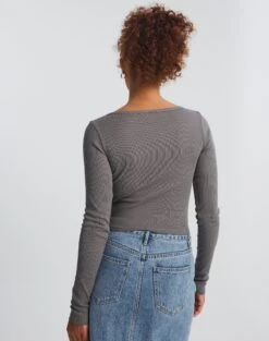 Long Sleeve Button Scoop Neck Top -Everrastyle Shop harrison henley longsleeve keep your coal back tl114637ocot