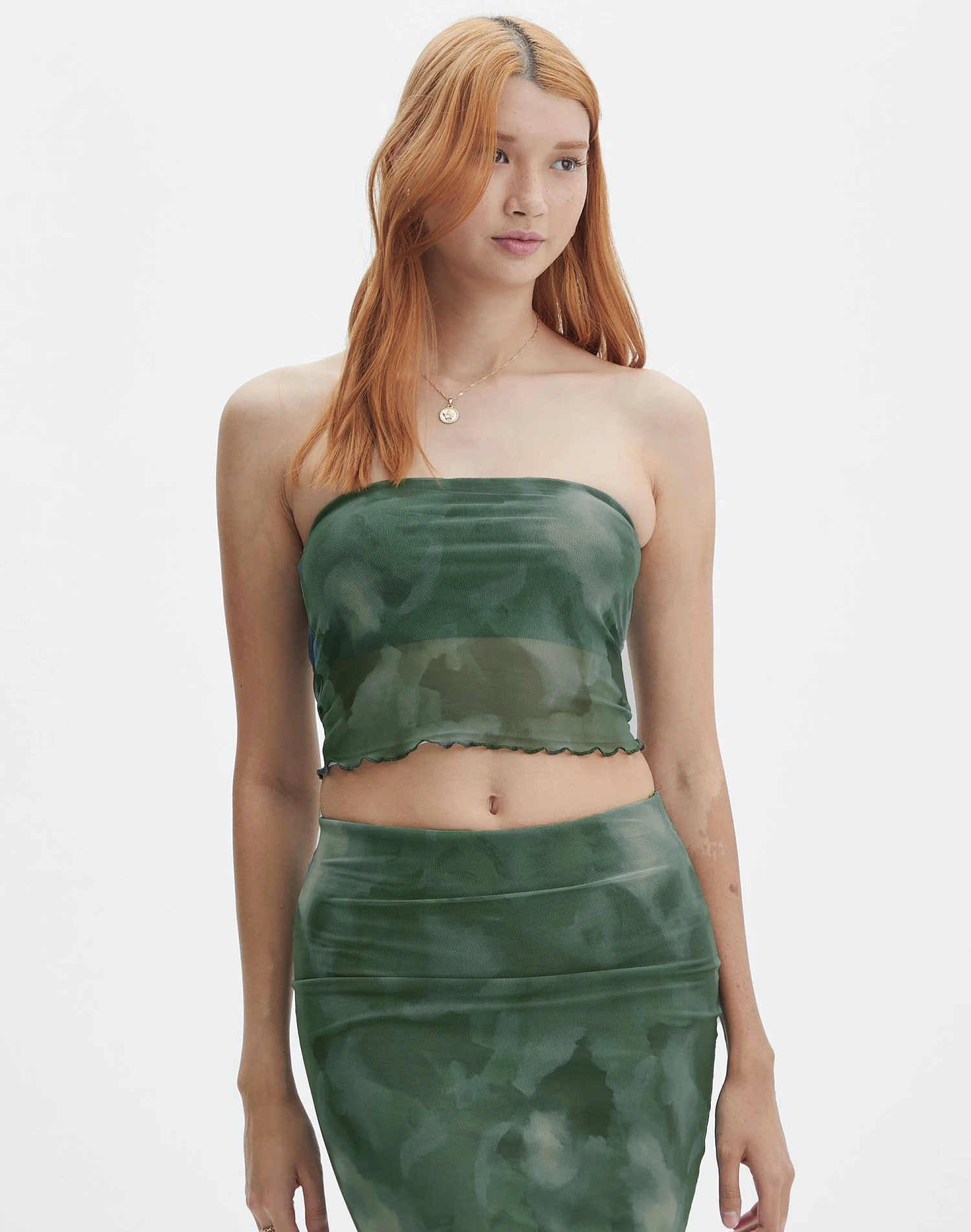 Print Mesh Strapless Top 3 Print Mesh Strapless Top