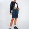 Double Button Knee Length Denim Skirt -Everrastyle Shop ingrid denim skirt coyote blue front ss109349dnm