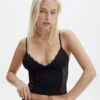 Lace Detail Cropped Cami -Everrastyle Shop jeronimo lace tank blackblack front tv111894lac
