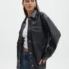 Double Pocket Oversized Faux Leather Shacket -Everrastyle Shop jezza pu shacket black front jw91640pu