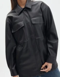 Double Pocket Oversized Faux Leather Shacket -Everrastyle Shop jezza pu shacket black imageback jw91640pu