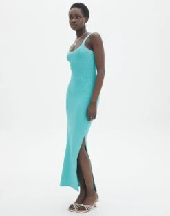 Round Neckline Knit Maxi Dress -Everrastyle Shop kelly round neck aqua siren full kd119942knt