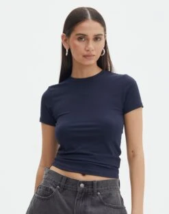 Mid Rise Split Flare Ponte Pant -Everrastyle Shop kimmy t shirt navy blazer front ts55072pln 5