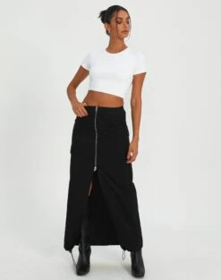 Sheer Ladder Knit Maxi Skirt -Everrastyle Shop kita cargo skirt black front sl100678cot 14