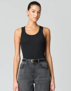 Crew Neck Longline Tank -Everrastyle Shop kleo thick bind tank black front tv120861orib