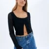Crochet Split Front Hook Eye Top -Everrastyle Shop kory knit keyhole top black front kc80507cro