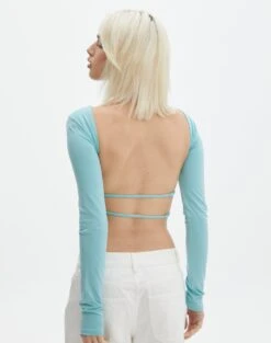 Open Strappy Back Long Sleeve Top -Everrastyle Shop lana strap open back top aqua siren back tl142894des