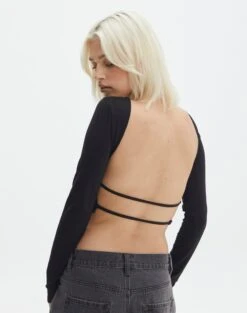 Open Strappy Back Long Sleeve Top -Everrastyle Shop lana strap open back top black back tl142894des