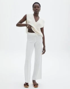 High Rise Tailored Wide Leg Panelled Pant -Everrastyle Shop lesta loose knit pant white front pw118853knt 1