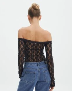 Off Shoulder Lace Long Sleeve Top -Everrastyle Shop lexi longsleeve lace top black back tl116985lac