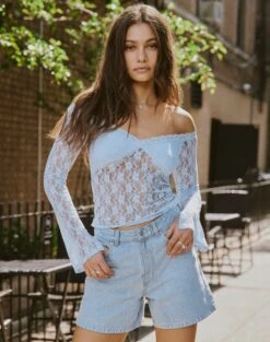 Off Shoulder Lace Long Sleeve Top -Everrastyle Shop lexi longsleeve lace top icecap front tl116985lac