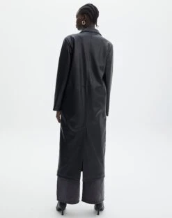 Faux Leather Longline Collared Coat -Everrastyle Shop liberty long line coat black back cl124199pu