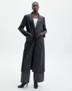 Faux Leather Drop Shoulder Oversized Jacket 41 Faux Leather Drop Shoulder Oversized Jacket -Everrastyle Shop liberty long line coat black front cl124199pu 6