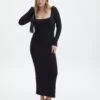 Luxe Lounge Modal Long Sleeve Maxi Dress -Everrastyle Shop lili ls modal maxi dress black front dl103338mod 8