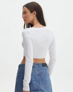 Pointelle Curve Hem Cropped Long Sleeve Top 21 Pointelle Curve Hem Cropped Long Sleeve Top -Everrastyle Shop lilian long sleeve bow top white back tl81089pnt