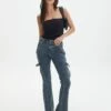 Low Rise Cargo Detail Bootcut Jeans -Everrastyle Shop lilo low rise denim cargo coyote blue front jd109688dnm 1