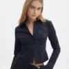 Pinstripe Button Up Shirt -Everrastyle Shop lindy button up black pinstripe front bl128216pin 2