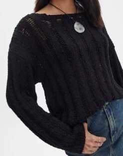 Ladder Knit Jumper -Everrastyle Shop lizzy ladder black imageback kl124032knt