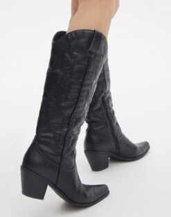 Western Faux Leather Cowboy Boot -Everrastyle Shop lola cowboy boot black back sh53399pu
