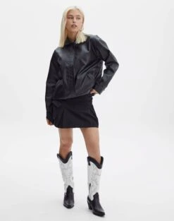 Western Two Tone Faux Leather Embossed Boot 24 Western Two Tone Faux Leather Embossed Boot -Everrastyle Shop lola cowboy boot blackwhite detail sh53399tt