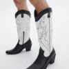 Western Two Tone Faux Leather Embossed Boot 2 Western Two Tone Faux Leather Embossed Boot -Everrastyle Shop lola cowboy boot blackwhite front sh53399tt 9