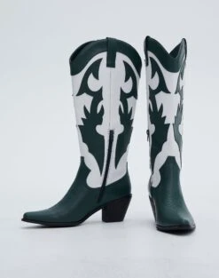Western Two Tone Faux Leather Embossed Boot 27 Western Two Tone Faux Leather Embossed Boot -Everrastyle Shop lola cowboy boot greenwhite detail sh53399tt