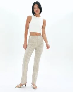 Mid Rise Striped Relaxed Leg Pant -Everrastyle Shop lolo low rise kick flare sand stripe front pw83861stp