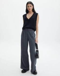 Wide Leg Pinstipe Tailored Pant -Everrastyle Shop lorence pinstripe pant grey pinstripe front pw69506stp 2