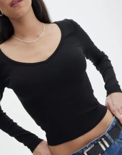 V Neck Long Sleeve Top -Everrastyle Shop lulu longsleeve black imageback tl93240orib