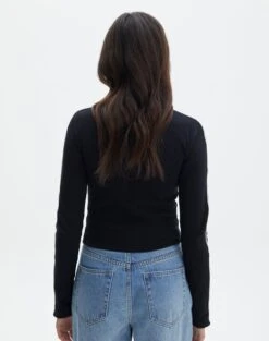 Contrast Stitch Long Sleeve Top -Everrastyle Shop mac contrast bind top blackwhite back tl54279rib