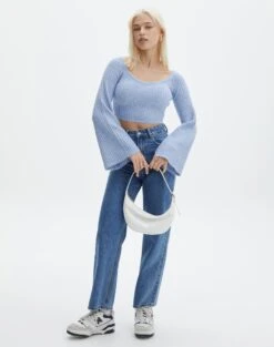 Off Shoulder Long Sleeve Cropped Knit -Everrastyle Shop mariah v neck rib top icecap full kl98427rrec