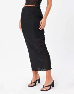 Mesh Lettuce Trim Midi Skirt 22 Mesh Lettuce Trim Midi Skirt -Everrastyle Shop marina mesh midi skirt black detail sl53303msh