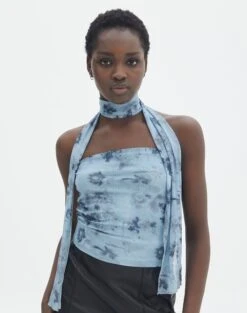 Floral Print Mesh Lettuce Trim Cropped Cami -Everrastyle Shop marve strapless top bubble blooms front tv138934prt 1