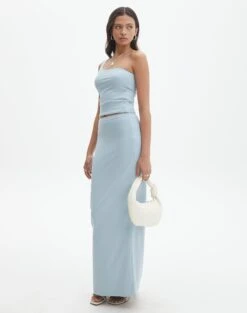 Double Button Knee Length Denim Skirt -Everrastyle Shop meg supersoft maxi skirt blue bubble front sl51179pln