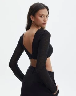 Sheer Backless Long Sleeve Crop Top 24 Sheer Backless Long Sleeve Crop Top -Everrastyle Shop mila underwire super crop black back tl112008msh