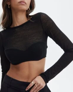 Sheer Backless Long Sleeve Crop Top 25 Sheer Backless Long Sleeve Crop Top -Everrastyle Shop mila underwire super crop black imageback tl112008msh
