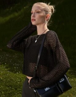 Knit Mesh Long Sleeve Top -Everrastyle Shop millie mesh net black detail kl124087knt