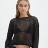 Knit Mesh Long Sleeve Top -Everrastyle Shop millie mesh net black front kl124087knt