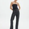 Faux Leather Moto Zip Straight Leg Pant -Everrastyle Shop milly pu moto pants black front pw96799pu
