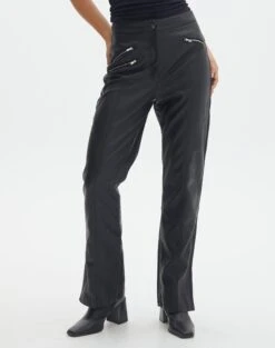 Faux Leather Moto Zip Straight Leg Pant -Everrastyle Shop milly pu moto pants black full pw96799pu