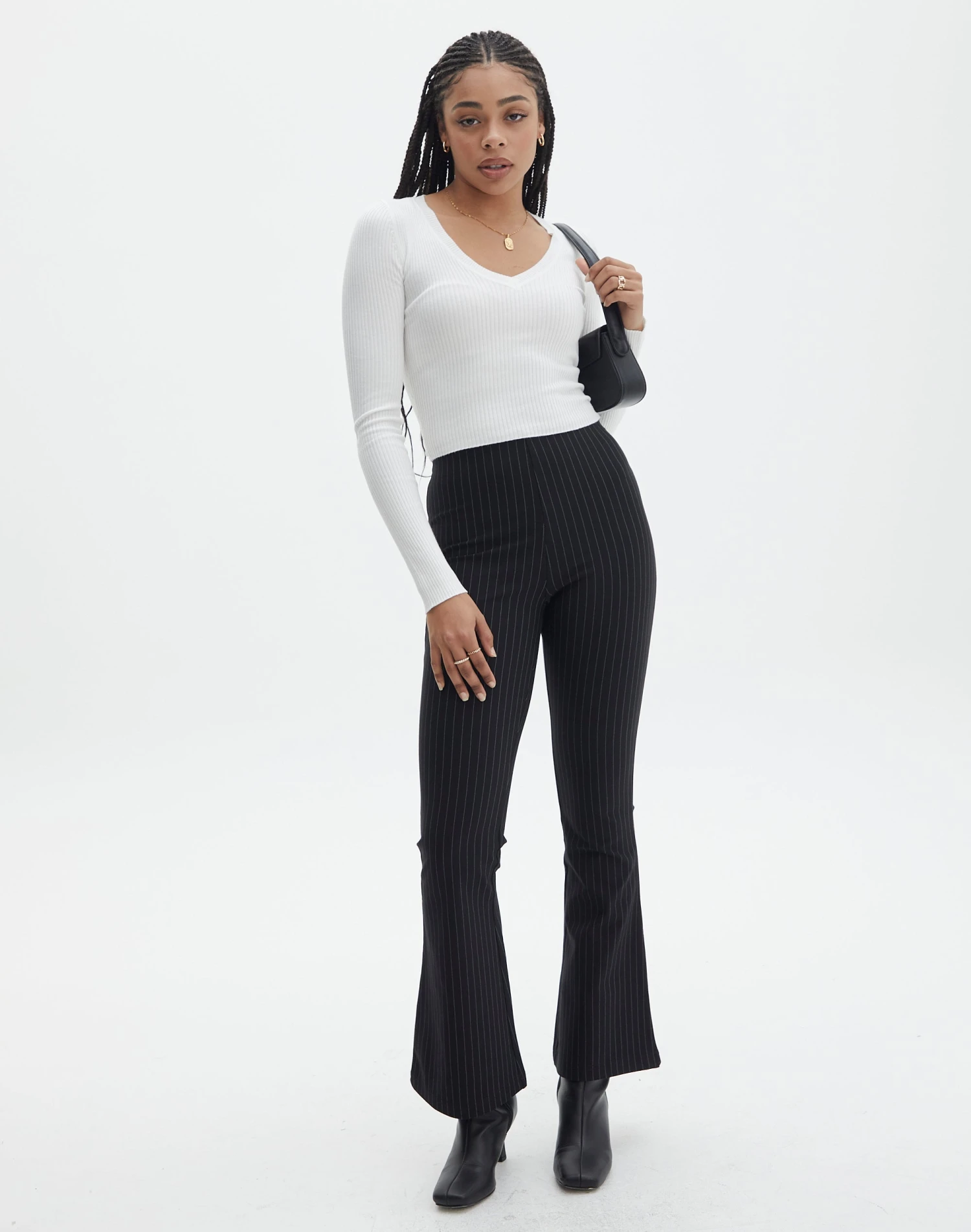 Pinstripe High Rise Flared Ponte Pant 3 Pinstripe High Rise Flared Ponte Pant