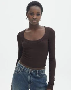 Scoop Neck Long Sleeve Crop Top -Everrastyle Shop mylie wide rib scoop its soy cute front tl111290vis