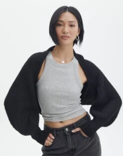 Balloon Sleeve Rib Knit Shrug