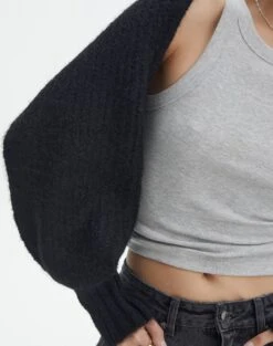 Balloon Sleeve Rib Knit Shrug -Everrastyle Shop naomi cosy shrug black imageback kc106720knt