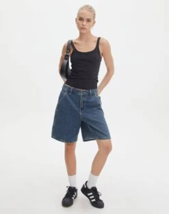 Denim Halter Top -Everrastyle Shop nate longline denim short coyote blue front sw127903rdnm 1