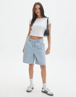 Denim Halter Top -Everrastyle Shop nate longline denim short iced vovo front sw127903rdnm 1