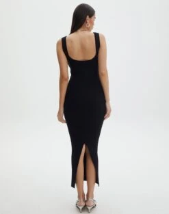 Scoop Neck Ribbed Knit Midi Dress -Everrastyle Shop nia knit dress black back kd109815knt