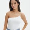 Supersoft One Shoulder Bodysuit -Everrastyle Shop nolan one shoulder bodysuit white front tb148678pch