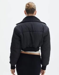 Cropped Puffer Jacket -Everrastyle Shop noor cropped funnel puffer black back cs91682puf
